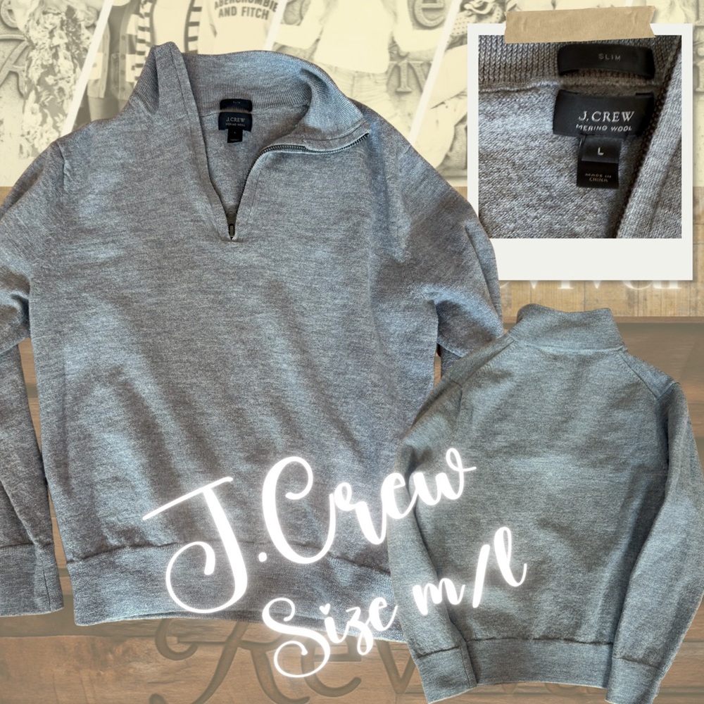 J.Crew Merino Wool Quarter-Zip Sweater 🩶 Size L (Fits More Like M) – Classic